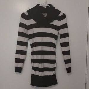 Derek Heart Black and White Striped Turtleneck Sweater